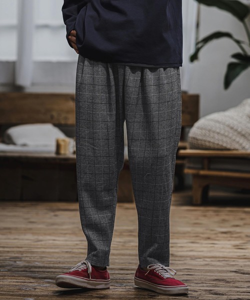 CAMBIO(カンビオ)の「mp15404- Wool Blend Bonded Check Wide Tapered Pants チェックワイドテーパードパンツ(A76126cmb)(その他パンツ・メンズ・チャコール/グレー/ブラウン/ダークネイビー・S/L/M)」の2枚目の写真