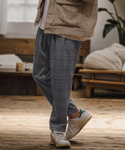 CAMBIO(カンビオ)の「mp15404- Wool Blend Bonded Check Wide Tapered Pants チェックワイドテーパードパンツ(A76126cmb)(その他パンツ・メンズ・チャコール/グレー/ブラウン/ダークネイビー・S/L/M)」の4枚目の写真