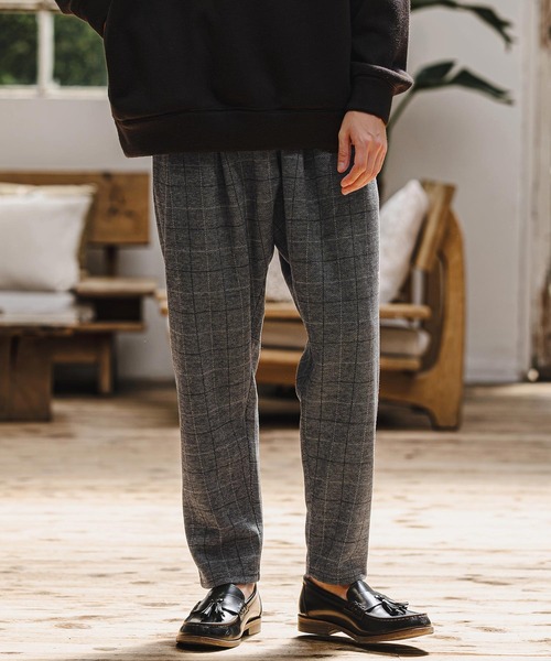 CAMBIO(カンビオ)の「mp15404- Wool Blend Bonded Check Wide Tapered Pants チェックワイドテーパードパンツ(A76126cmb)(その他パンツ・メンズ・チャコール/グレー/ブラウン/ダークネイビー・S/L/M)」の6枚目の写真