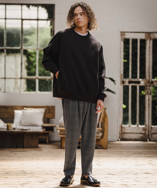 CAMBIO(カンビオ)の「mp15404- Wool Blend Bonded Check Wide Tapered Pants チェックワイドテーパードパンツ(A76126cmb)(その他パンツ・メンズ・チャコール/グレー/ブラウン/ダークネイビー・S/L/M)」の9枚目の写真