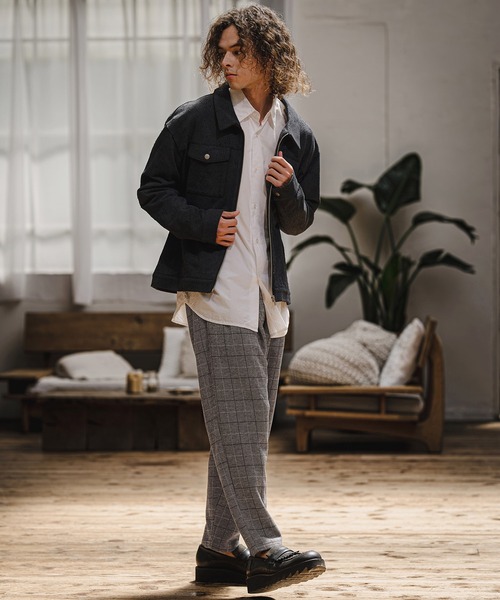 CAMBIO(カンビオ)の「mp15404- Wool Blend Bonded Check Wide Tapered Pants チェックワイドテーパードパンツ(A76126cmb)(その他パンツ・メンズ・チャコール/グレー/ブラウン/ダークネイビー・S/L/M)」の12枚目の写真