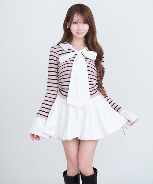 Rose Muse（ロゼミューズ）の「Docking border knit o/p（ワンピース・レディース・ピンク/ベージュ・FREE）」の2枚目の写真