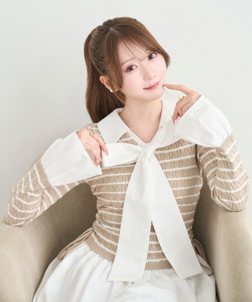 Rose Muse（ロゼミューズ）の「Docking border knit o/p（ワンピース・レディース・ピンク/ベージュ・FREE）」の3枚目の写真