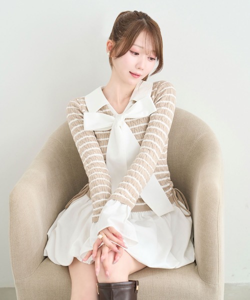 Rose Muse（ロゼミューズ）の「Docking border knit o/p（ワンピース・レディース・ピンク/ベージュ・FREE）」の4枚目の写真