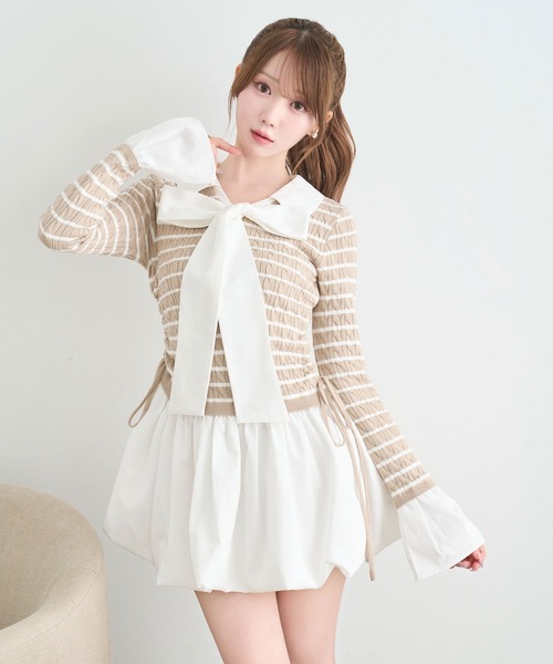 Rose Muse（ロゼミューズ）の「Docking border knit o/p（ワンピース・レディース・ピンク/ベージュ・FREE）」の5枚目の写真