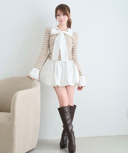 Rose Muse（ロゼミューズ）の「Docking border knit o/p（ワンピース・レディース・ピンク/ベージュ・FREE）」の6枚目の写真