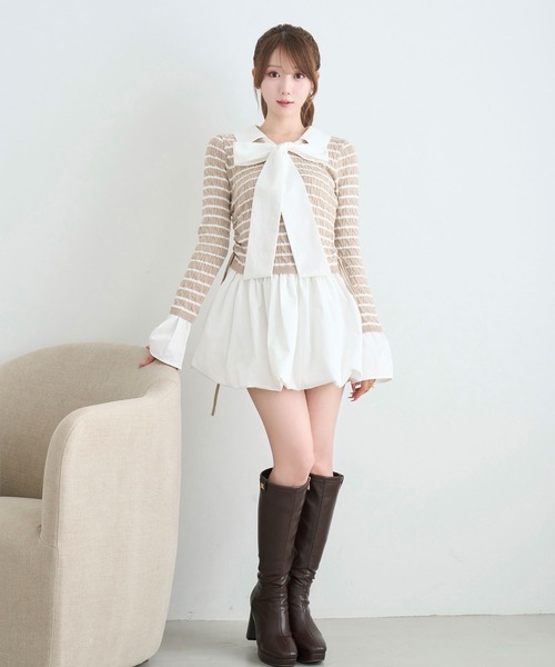 Rose Muse（ロゼミューズ）の「Docking border knit o/p（ワンピース・レディース・ピンク/ベージュ・FREE）」の7枚目の写真