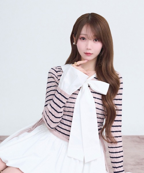 Rose Muse（ロゼミューズ）の「Docking border knit o/p（ワンピース・レディース・ピンク/ベージュ・FREE）」の10枚目の写真