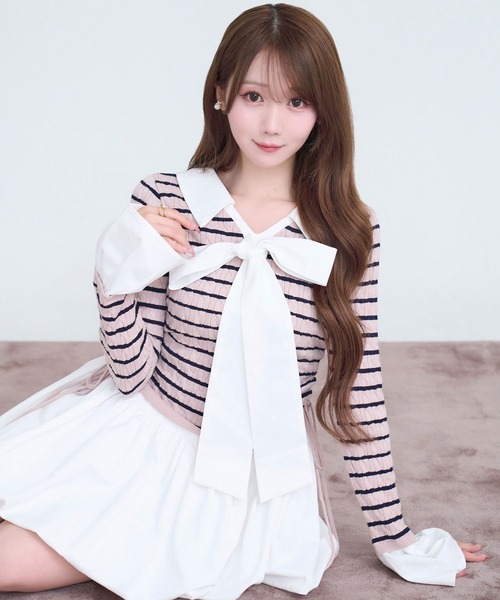 Rose Muse（ロゼミューズ）の「Docking border knit o/p（ワンピース・レディース・ピンク/ベージュ・FREE）」の11枚目の写真