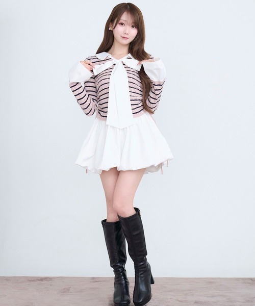 Rose Muse（ロゼミューズ）の「Docking border knit o/p（ワンピース・レディース・ピンク/ベージュ・FREE）」の12枚目の写真