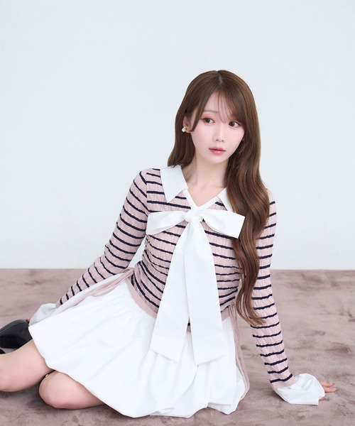 Rose Muse（ロゼミューズ）の「Docking border knit o/p（ワンピース・レディース・ピンク/ベージュ・FREE）」の14枚目の写真