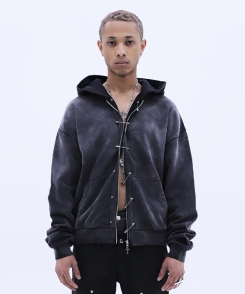 LAST NEST(ラストネスト)の「LAST NEST/ラストネスト/Saefty Pin Washed Zip Hoodie(パーカー・メンズ・ブラック・L/M)」の6枚目の写真