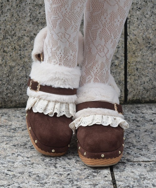 axes femme(アクシーズファム)の「ファースエードレースサボ(サンダル・レディース・ピンク/ダークブラウン・MEDIUM/LARGE)」の1枚目の写真