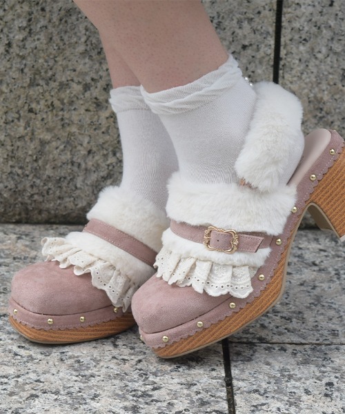 axes femme(アクシーズファム)の「ファースエードレースサボ(サンダル・レディース・ピンク/ダークブラウン・MEDIUM/LARGE)」の2枚目の写真