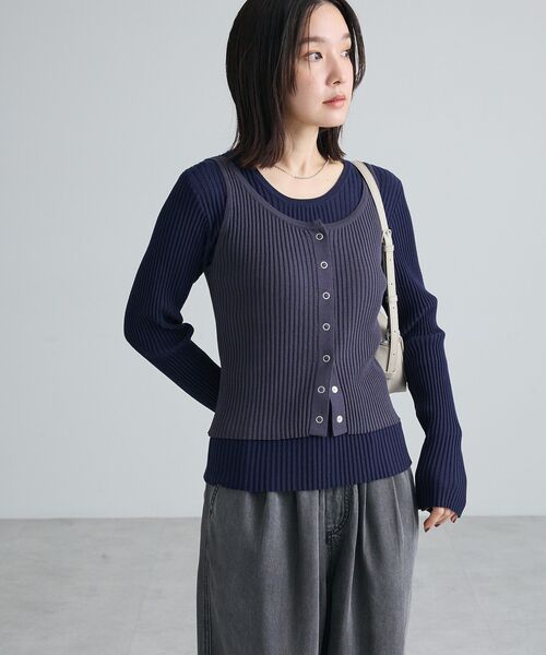 Green Parks(グリーンパークス)の「SET2点リングドットタンク+リブニットプルオーバー(ニット/セーター・レディース・ブラック/ネイビー/杢グレー・FREE)」の20枚目の写真