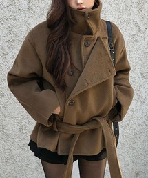 おしゃれスタ（オシャレスタ）の「スタンドカラーベルト付きショートコート（ダウンジャケット/コート）」