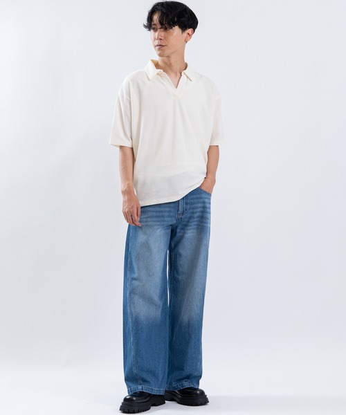 SHISKY（シスキー）の「ワイドフレアデニムパンツ（デニムパンツ・メンズ・ブラック系/ブルー/ブラック/サックスブルー・SMALL/MEDIUM/LARGE/X-LARGE）」の6枚目の写真