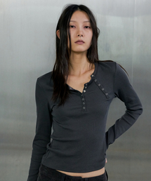 DOUBLE PLACKET HENLEY T-SHIRT - CHARCOAL