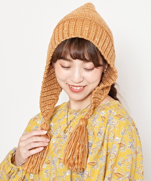 チャイハネ（チャイハネ）の「【チャイハネ】バブーシュカ風耳付きニットキャップ（ニットキャップ/ビーニー・レディース・ブラック/グレー/オフホワイト/ブルー/ホワイト/レッド/ブラウン/ブラック×ブラック/ホワイト系その他/ターコイズブルー/マスタード/オレンジ/カーキ・FREE）」の11枚目の写真