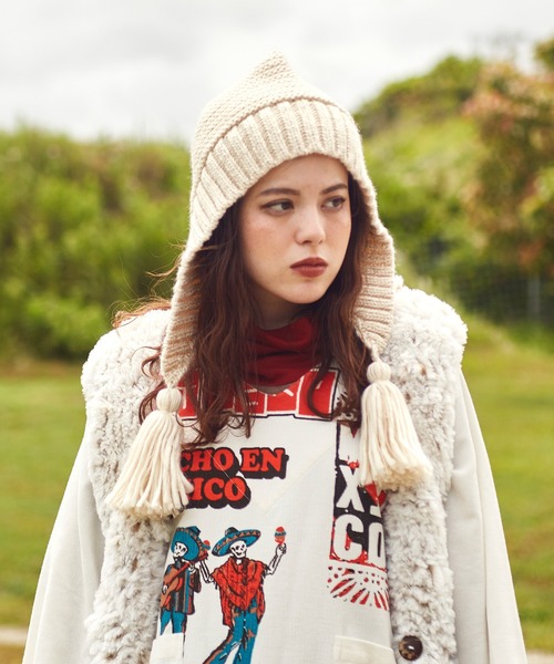 チャイハネ（チャイハネ）の「【チャイハネ】バブーシュカ風耳付きニットキャップ（ニットキャップ/ビーニー・レディース・ブラック/グレー/オフホワイト/ブルー/ホワイト/レッド/ブラウン/ブラック×ブラック/ホワイト系その他/ターコイズブルー/マスタード/オレンジ/カーキ・FREE）」の20枚目の写真