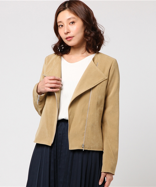 archives（アルシーヴ）の「ギャバストレッチライダースジャケット（ライダースジャケット・レディース・ベージュ/グレー・MEDIUM）」の2枚目の写真