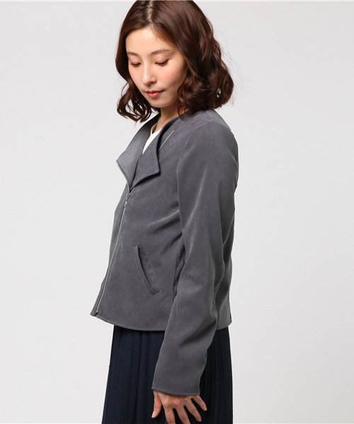 archives（アルシーヴ）の「ギャバストレッチライダースジャケット（ライダースジャケット・レディース・ベージュ/グレー・MEDIUM）」の4枚目の写真