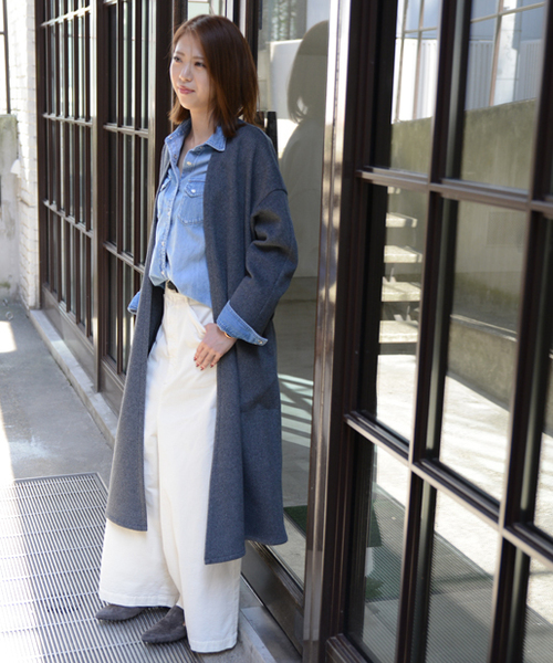 PAPILLONNER（パピヨネ）の「ウールカルゼガウンコート（その他アウター・レディース・ブラック/グレー・MEDIUM）」の3枚目の写真