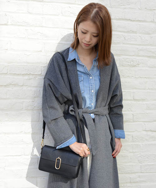 PAPILLONNER（パピヨネ）の「ウールカルゼガウンコート（その他アウター・レディース・ブラック/グレー・MEDIUM）」の9枚目の写真