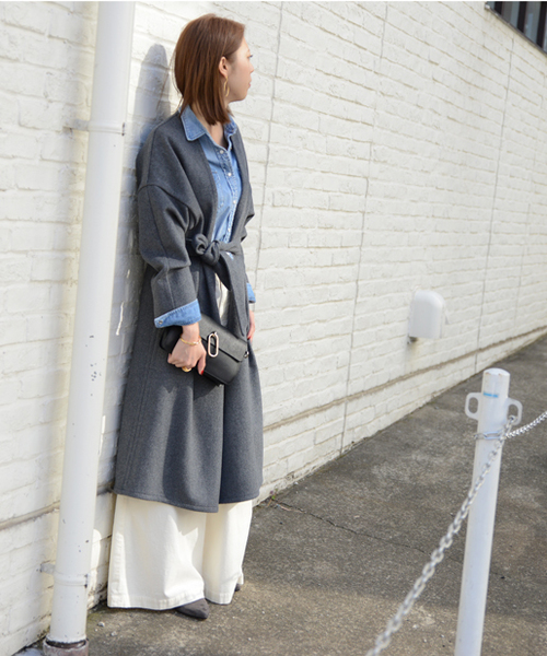 PAPILLONNER（パピヨネ）の「ウールカルゼガウンコート（その他アウター・レディース・ブラック/グレー・MEDIUM）」の7枚目の写真