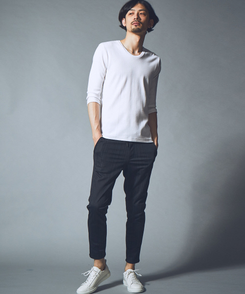5351 POUR LES HOMMES(ゴーサンゴーイチプールオム)の「メッシュランダムストライプテーパードパンツ(その他パンツ・メンズ・ベージュ/ブラック・44/46/48)」の11枚目の写真