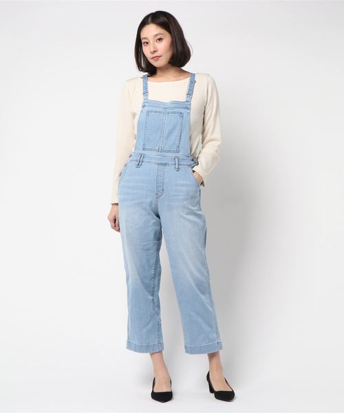 Moname(モナーム)の「サロペット ワイドデニムパンツ(デニムパンツ)」|サックスブルー