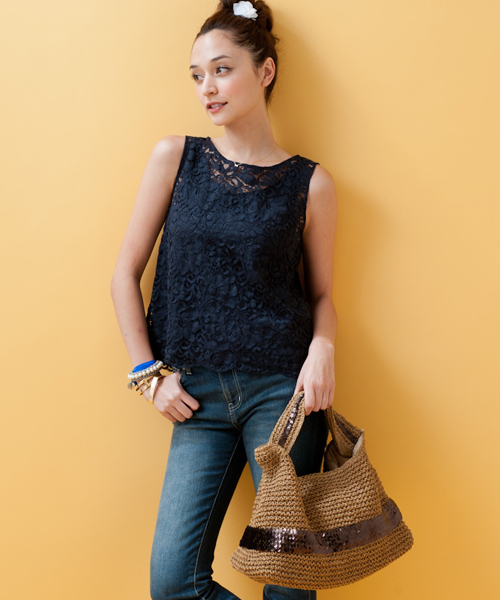 green label relaxing（グリーンレーベルリラクシング）の「GC ペーパーカゴスパンコールバッグ（トートバッグ・レディース・ブラック/ベージュ/ロイヤルブルー/ネイビー/ナチュラル/ブラウン・フリー）」の16枚目の写真