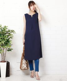 KOBE LETTUCE | リングベルト付きリネンタッチキーネックロング丈フレアワンピース＊レディース[E1886]神戸レタス(ワンピース)