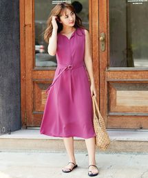 KOBE LETTUCE | リングベルト付きリネンタッチロング丈フレアワンピース(ワンピース)