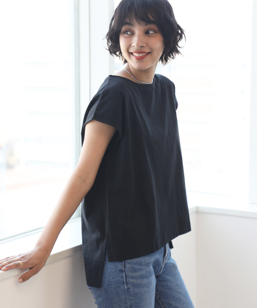 classicalelf(クラシカルエルフ)の「フレンチスリーブ ボートネックバスクTシャツ(半袖)(Tシャツ/カットソー)」|ブラック