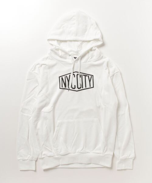 STYLEBLOCK（スタイルブロック）の「『NYCCITY』変型ロゴプリント裏毛スウェットパーカー（パーカー・メンズ・ホワイト/杢グレー/ネイビー/ブラック・M/LL/L）」の2枚目の写真