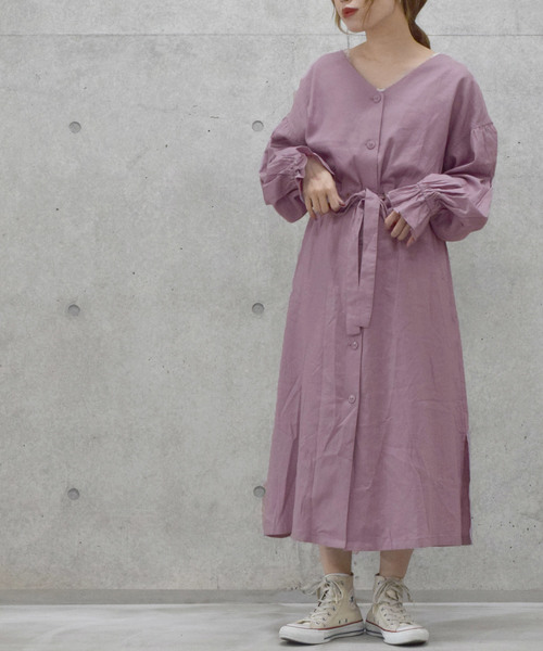 w closet（ダブルクローゼット）の「麻レーヨン羽織ワンピース（ワンピース・レディース・ネイビー/ピンク系その他/サンドベージュ/ライトベージュ/モカ/レンガ/ラベンダー/ベージュ・FREE）」の6枚目の写真