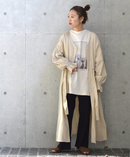 w closet（ダブルクローゼット）の「麻レーヨン羽織ワンピース（ワンピース・レディース・ネイビー/ピンク系その他/サンドベージュ/ライトベージュ/モカ/レンガ/ラベンダー/ベージュ・FREE）」の4枚目の写真