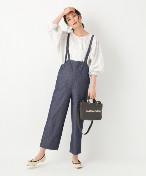 GLOBAL WORK(グローバルワーク)の「リネンテーパーキャミサロペ(サロペット/オーバーオール・レディース・ブラック/ベージュ/ネイビー・MEDIUM/LARGE)」の6枚目の写真