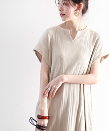 classicalelf | さらり柔らか。ランダムリブキーネックロング丈半袖ワンピース(ワンピース)