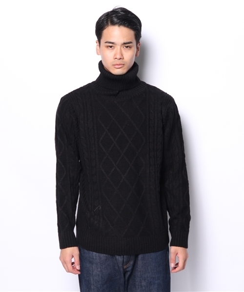 WEGO（ウィゴー）の「WEGO/切替ケーブルタートルニット（ニット/セーター・メンズ・オフホワイト/ブラック/ネイビー/ワイン・MEDIUM/LARGE）」の5枚目の写真
