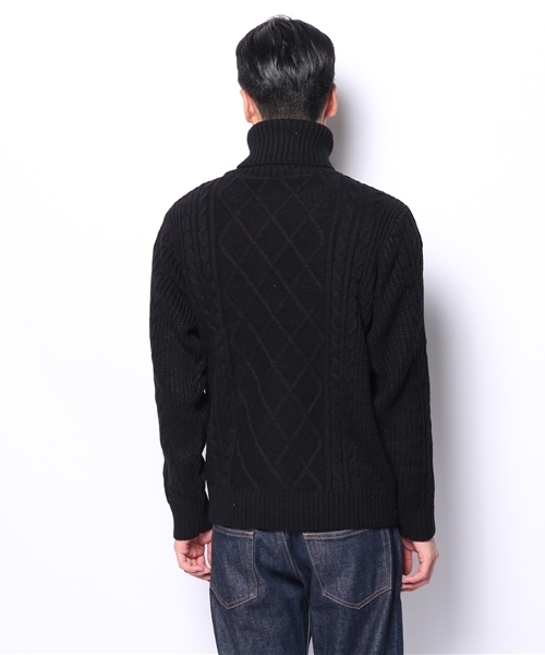 WEGO（ウィゴー）の「WEGO/切替ケーブルタートルニット（ニット/セーター・メンズ・オフホワイト/ブラック/ネイビー/ワイン・MEDIUM/LARGE）」の7枚目の写真