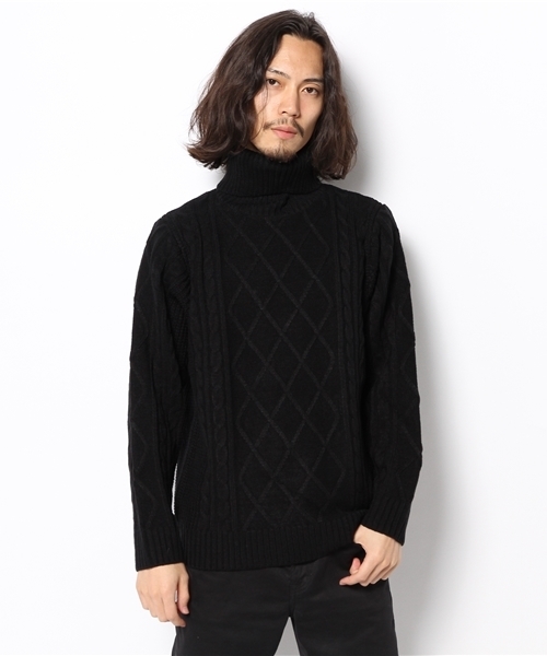 WEGO（ウィゴー）の「WEGO/切替ケーブルタートルニット（ニット/セーター・メンズ・オフホワイト/ブラック/ネイビー/ワイン・MEDIUM/LARGE）」の13枚目の写真