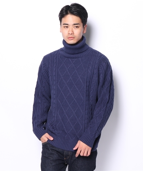 WEGO（ウィゴー）の「WEGO/切替ケーブルタートルニット（ニット/セーター・メンズ・オフホワイト/ブラック/ネイビー/ワイン・MEDIUM/LARGE）」の14枚目の写真