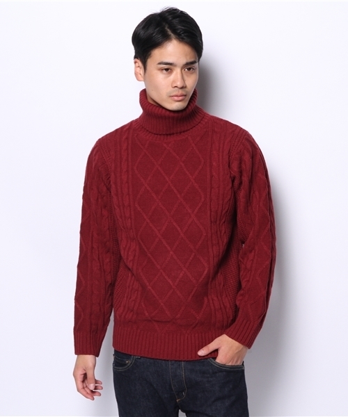 WEGO（ウィゴー）の「WEGO/切替ケーブルタートルニット（ニット/セーター・メンズ・オフホワイト/ブラック/ネイビー/ワイン・MEDIUM/LARGE）」の15枚目の写真