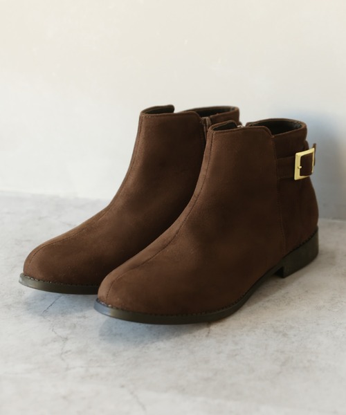 VIVIAN（ヴィヴィアン）の「軽量ソール＆ローヒールベルテッドショートブーツ（ブーツ・レディース・グレー系その他3/ブラック系その他2/その他4/ホワイト×カーキブラウン/アッシュブラウン/ブラウン系その他5/ブラウン系その他6/ダークアッシュ/ブルーグリーン/D/E/ブラック系その他3・S/LL/L/M）」の9枚目の写真