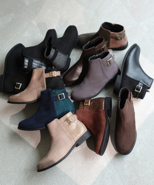 VIVIAN（ヴィヴィアン）の「軽量ソール＆ローヒールベルテッドショートブーツ（ブーツ・レディース・グレー系その他3/ブラック系その他2/その他4/ホワイト×カーキブラウン/アッシュブラウン/ブラウン系その他5/ブラウン系その他6/ダークアッシュ/ブルーグリーン/D/E/ブラック系その他3・S/LL/L/M）」の14枚目の写真