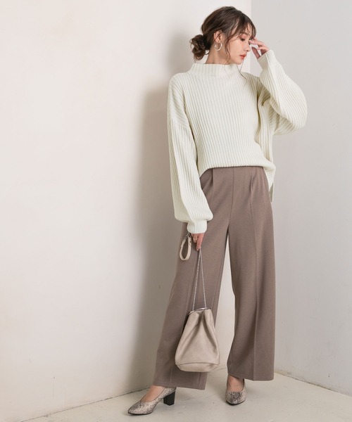 Newlyme（ニューリーミー）の「ボトルネックリブニット【R】（ニット/セーター・レディース・ブラック/ベージュ/パープル/ブラウン/オフホワイト/ブルー・M-L）」の9枚目の写真