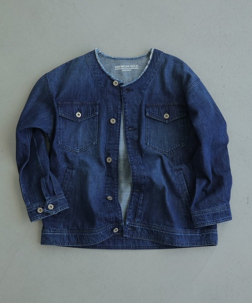 AMERICAN HOLIC（アメリカンホリック）の「ノーカラーCPOブルゾン（ブルゾン・レディース・オフホワイト/インディゴブルー・FREE）」の2枚目の写真