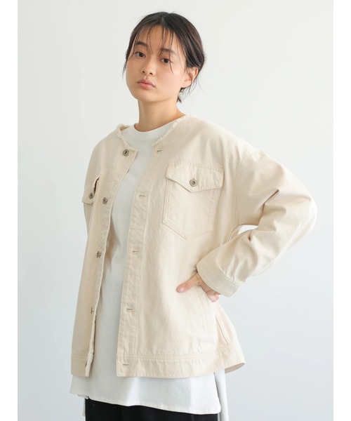 AMERICAN HOLIC（アメリカンホリック）の「ノーカラーCPOブルゾン（ブルゾン・レディース・オフホワイト/インディゴブルー・FREE）」の3枚目の写真